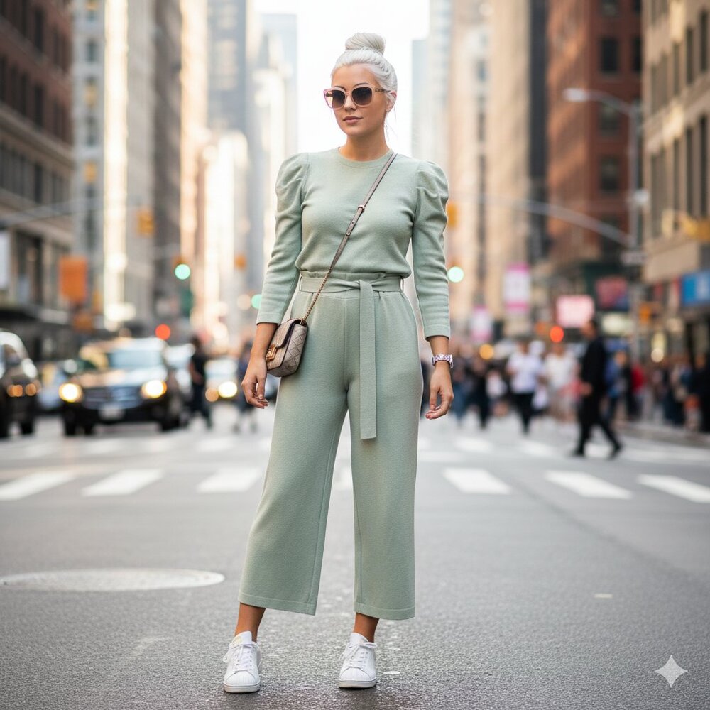 NWT Rachel Zoe icy mint green puff sleeve sweatshirt top & belted sweatpants set